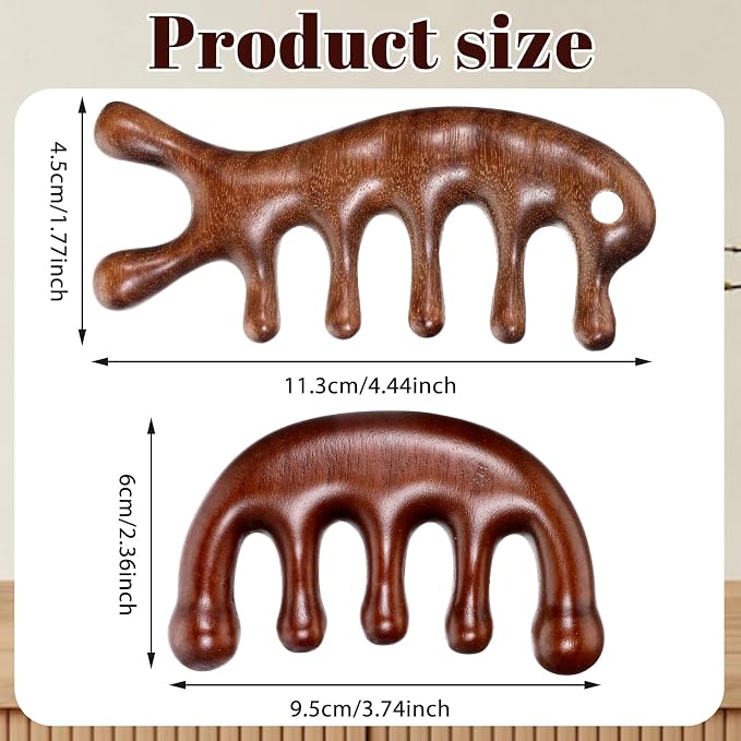 2 Pack Wooden Head Scalp Massager Comb, Scalp Massager Loc Comb Wooden Scalps - Image 2
