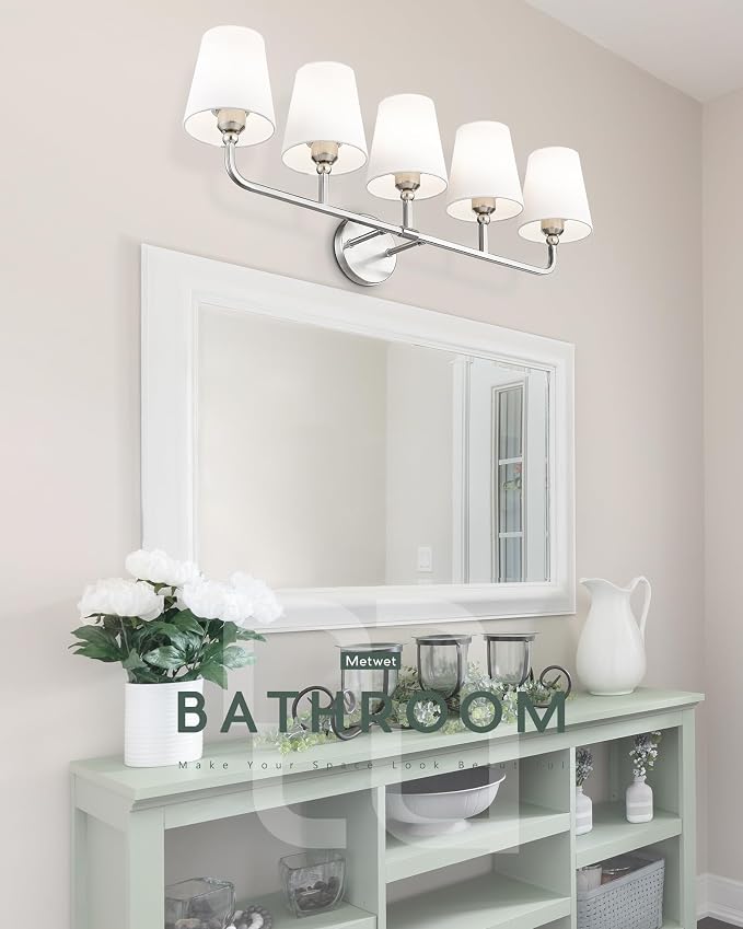 Bathroom Light Fixtures, 5 Light Brushed Nickel Vanity Lights - Image 6