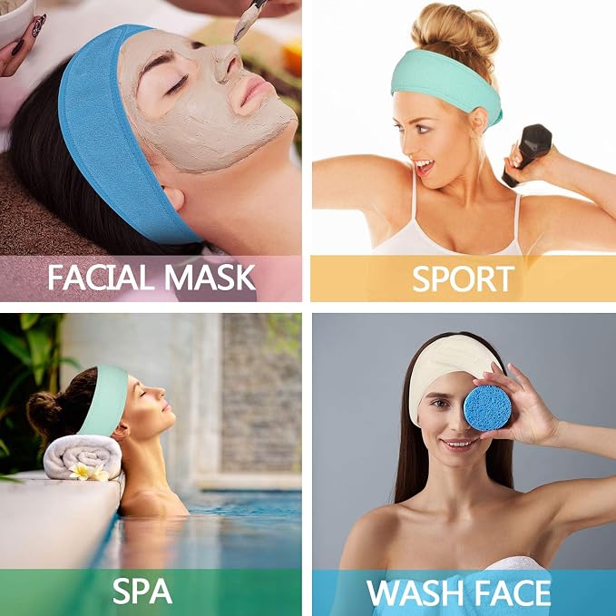 Whaline Spa Facial Headband Make Up Wrap Head Terry Cloth Headband Adjustable - Image 6