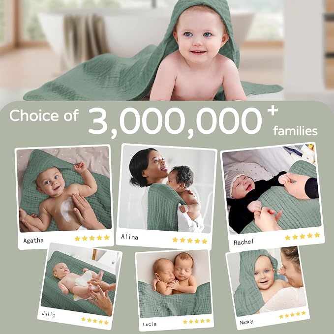 Yoofoss Hooded Baby Towels for Newborn 2 Pack 100% Muslin Organic Cotton Baby - Image 6