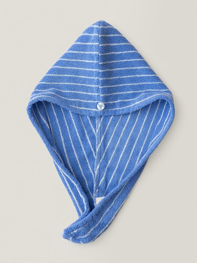 WENSHUO Azure Holiday-Striped Hair Towel Wrap-Drying Tool, 100% Combed Cotton by WENSHUO