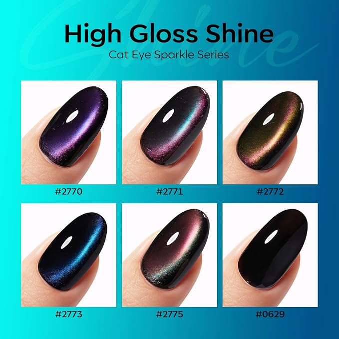 modelones Cat Eye Gel Nail Polish Set, 6 Colors Holographic Colorful Rainbow - Image 5