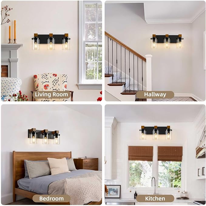 3-Light Farmhouse Bathroom Light Fixtures, Rustic Sconces Wall Lighting - Image 7