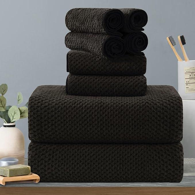 8-Piece Dark Coffee Bath Towels Set, 2 Oversized Large Bath Towels Sheet by Hailea
