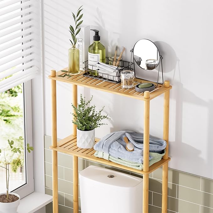 AmazerBath Bamboo Over The Toilet Storage Shelf, 2-Tier Over Toilet Organizer - Image 3