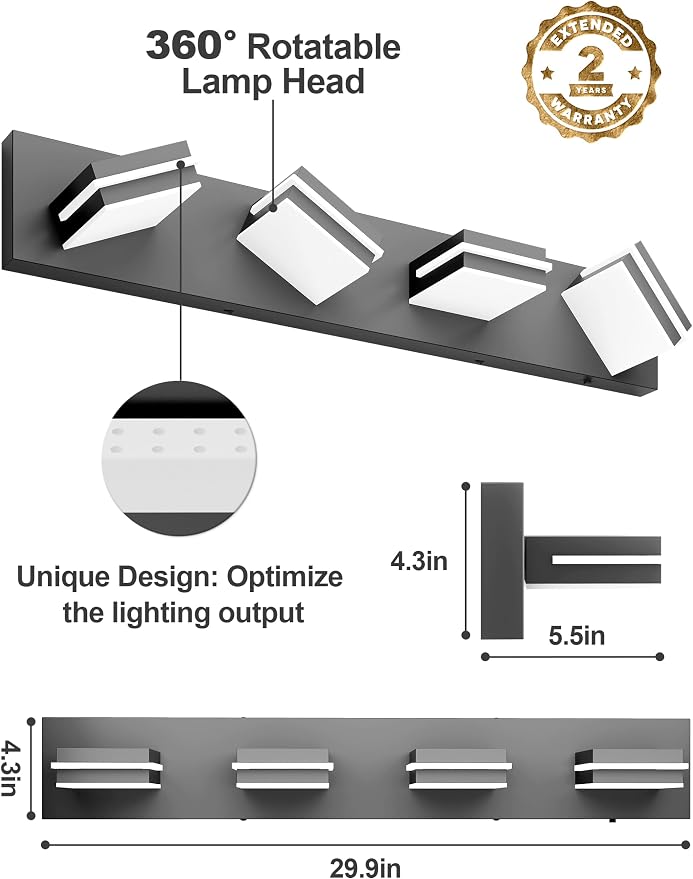 VOLISUN Modern 30-Inch Black Bathroom Vanity Light Fixtures, Cool White LED - Image 4