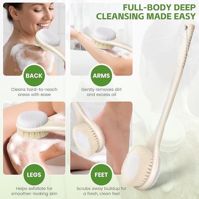 Back Scrubber for Shower with Long Handle, Dual-Sided Bath Brush with Soft - Image 5