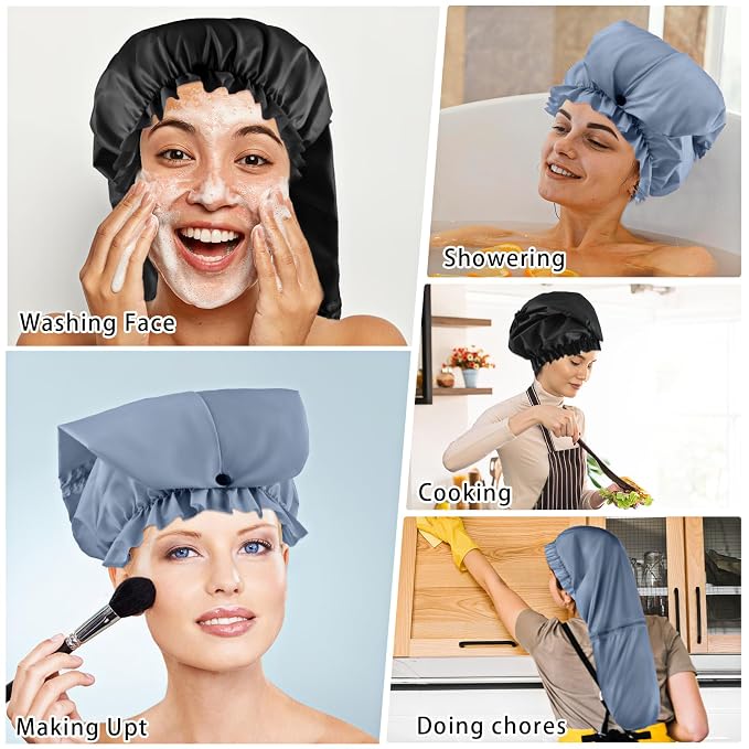 2 Pcs Large Shower Cap for Braids, Extra Long Shower Cap for Women Long Hair & - Image 6
