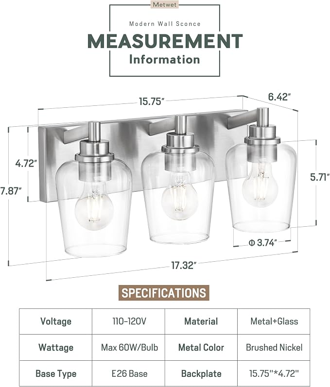 Bathroom Light Fixtures, 3-Light Modern Vanity Light - Image 2