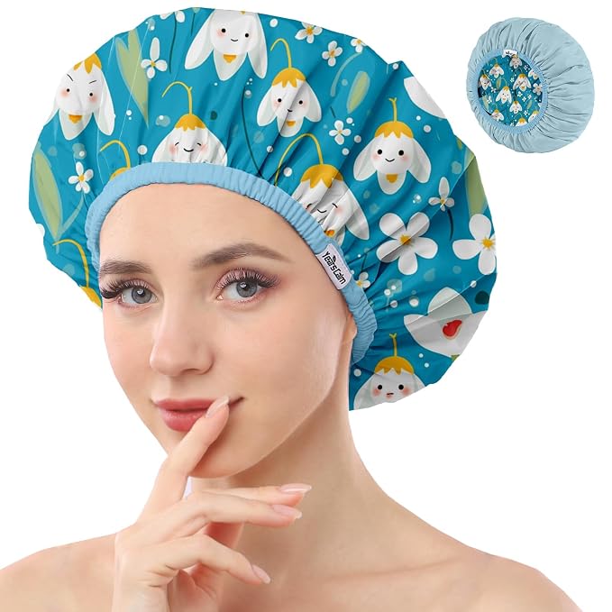 Years calm Shower Caps for Women Reusable Waterproof, Double Layer Waterproof by Yearscalm
