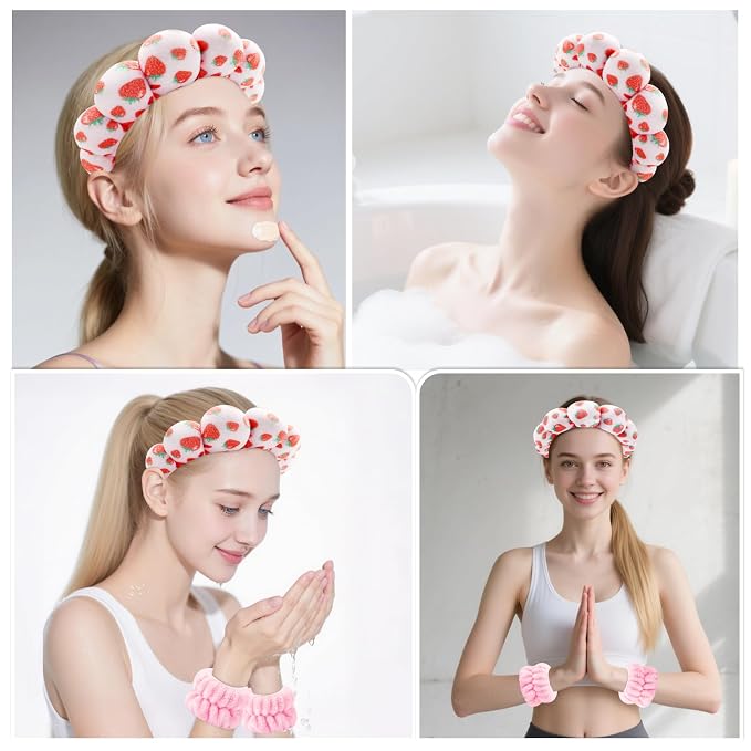 Zkptops Spa Headband for Washing Face Wristband Set Sponge Makeup Skincare - Image 4