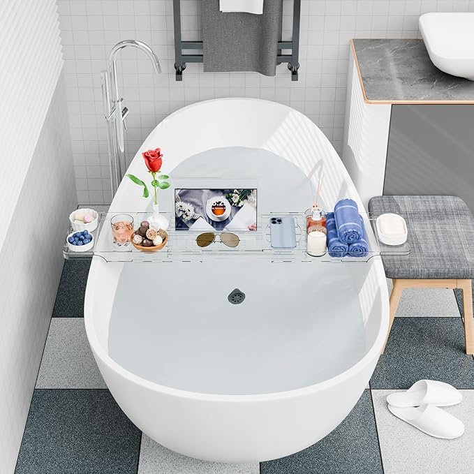 Yieach Luxury Clear Bathtub Shelf Across Tub, Expandable Plastic Bathtub Tray - Image 7
