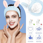 Cute Blue Rabbit Ears Headband Frog Eye Elastic to Wash Face - Image 4