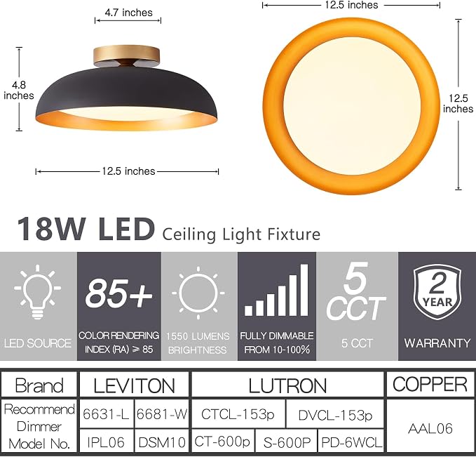 Bargeni Flush Mount Ceiling Light, 12.5 inch Ceiling Lighting Fixture, Mid - Image 3