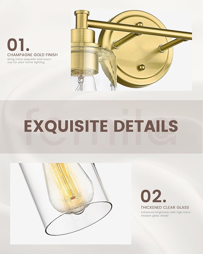 FEMILA Vanity Lights for Bathroom, Modern 4-Light Gold Bathroom Light Fixture - Image 6