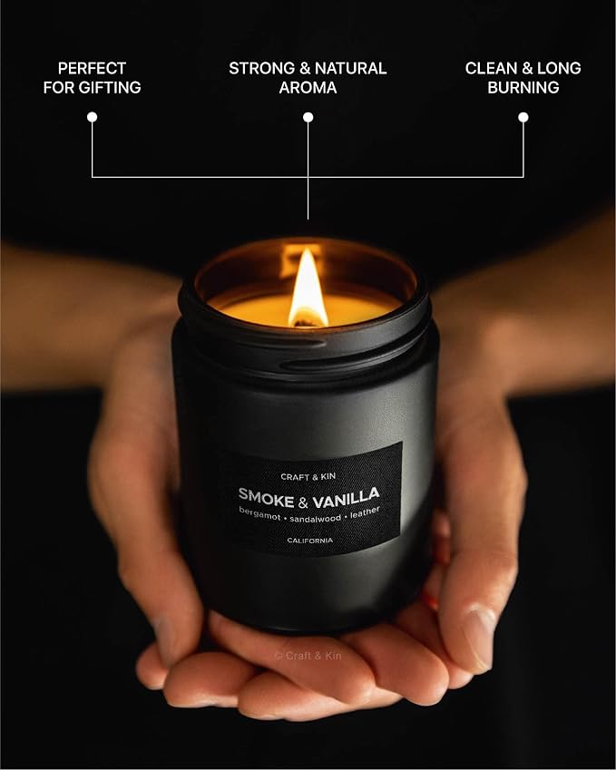 Craft & Kin Premium Smoke & Vanilla Candle | Black Scented Candles - Image 4