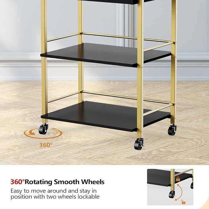 Salon Trolley Cart with Wheels, Esthetician Cart with 1 Drawer & 2 Trays - Image 7