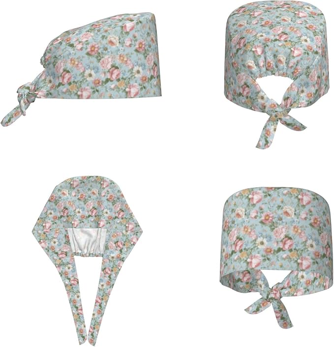 Scrub Cap for Women and Men Boho Black Leaf Pattern Adjustable Breathable - Image 2
