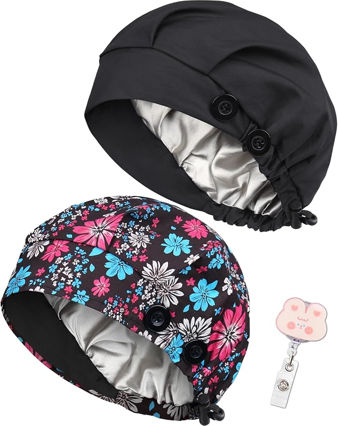 2 Pack Satin Lined Bouffant Scrub Caps - Image 5