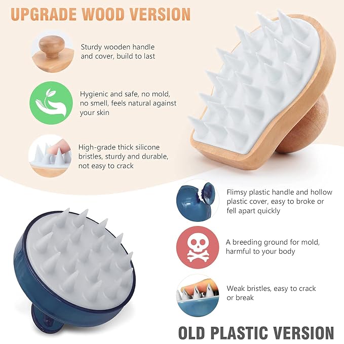 Hangerspace Scalp Massager Shampoo Brush, Wooden Wet and Dry Hair Scalp Care - Image 4
