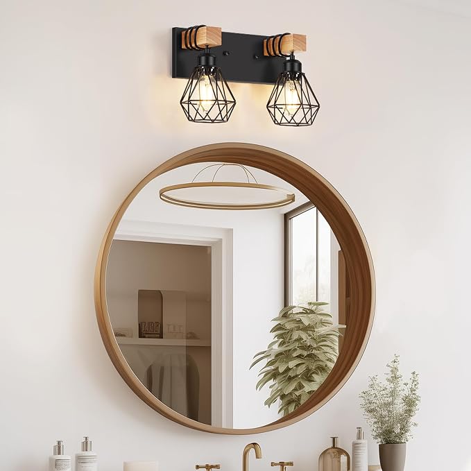 FadimiKoo 2-Light Rustic Style Wood Bathroom Wall Sconce, Farmhouse Vanity - Image 7