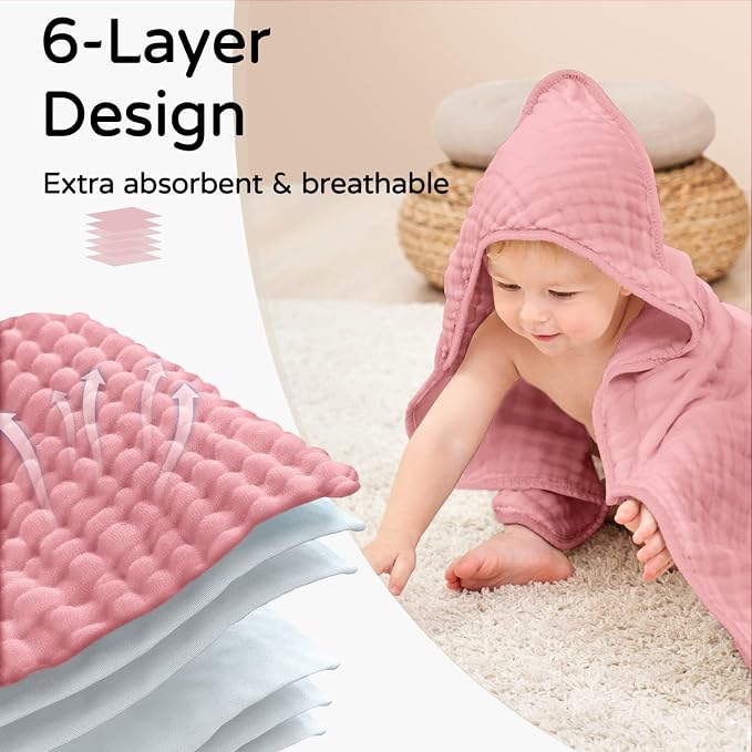 Yoofoss Hooded Baby Towels for Newborn 2 Pack 100% Muslin Organic Cotton Baby - Image 4