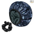 Blue Butterfly Print Satin Shower Cap, Three-Layer Terry Cloth Lined, by Yonchic