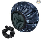 Blue Butterfly Print Satin Shower Cap, Three-Layer Terry Cloth Lined, by Yonchic