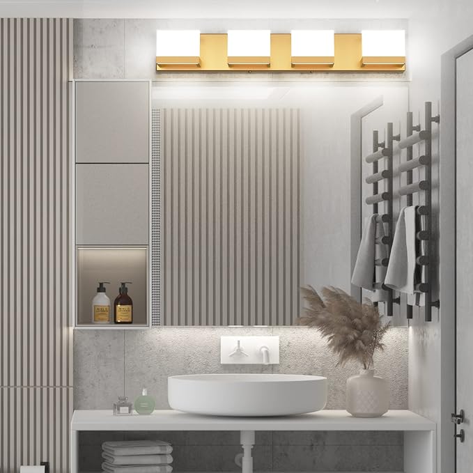 Tipace Gold Vanity Lights for Bathroom Modern LED 4 Lights Bathroom Vanity - Image 3