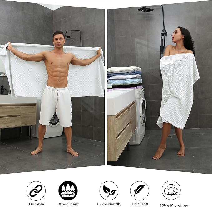 Smuge 8pcs Bath Towel Set, 2 Extra Large Bath Towel Sheets, 2 Hand Towels and 4 - Image 5