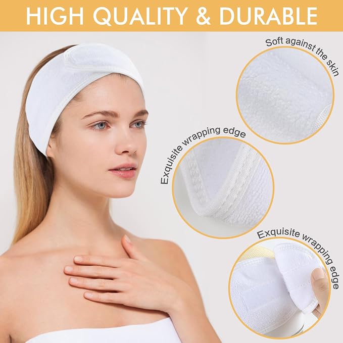 SINLAND Spa Headband for Women Ultra Soft Adjustable Makeup Hair Band - Image 3