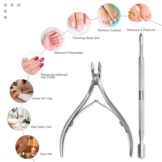 6Pcs Cuticle Clipper with Cuticle Pusher Set, Professional Stainless Steel Dead - Image 3