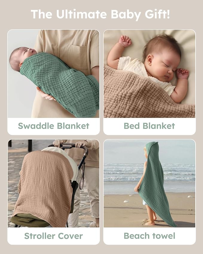 Yoofoss Hooded Baby Towels for Newborn 2 Pack 100% Muslin Organic Cotton Baby - Image 6