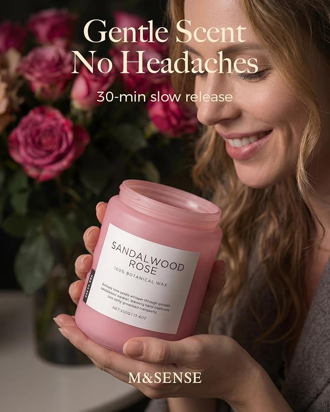M&SENSE Sandalwood Rose Scented Candle 19.4oz 110 Hours Long Lasting Burn - Image 3