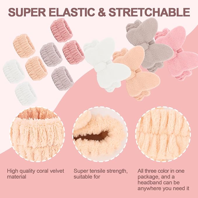 CAVETEE Spa Headband for Washing Face, 4 Pack Fuzzy Skincare Cute Butterfly - Image 5