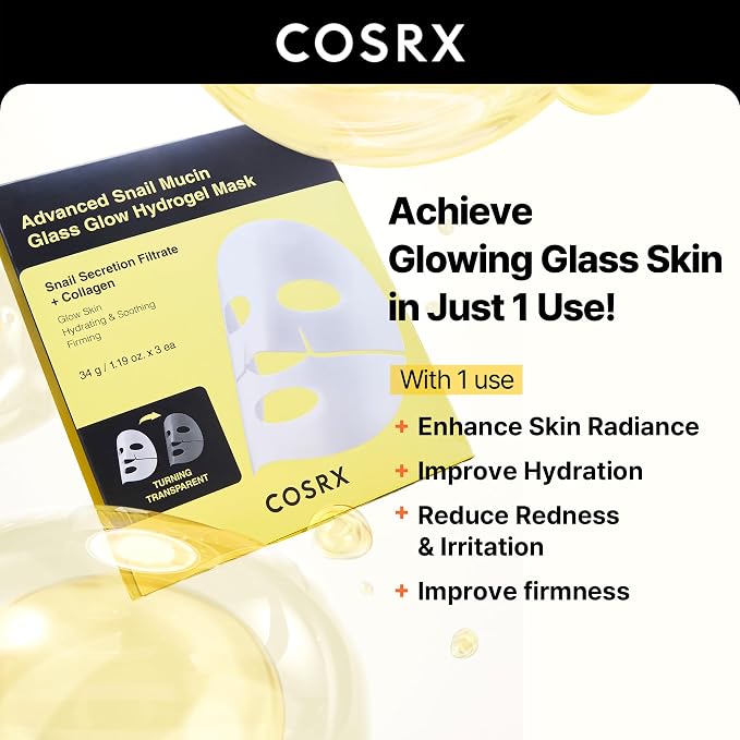 COSRX Advanced Snail Mucin Glass Glow Hydrogel Face Masks Skincare 3 EA - Image 4