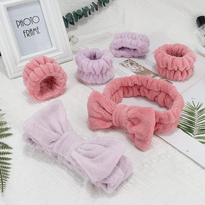 WHAVEL 6PCS Spa Headband and Wristbands Set, Face Wash Headband Wrist Bands - Image 8