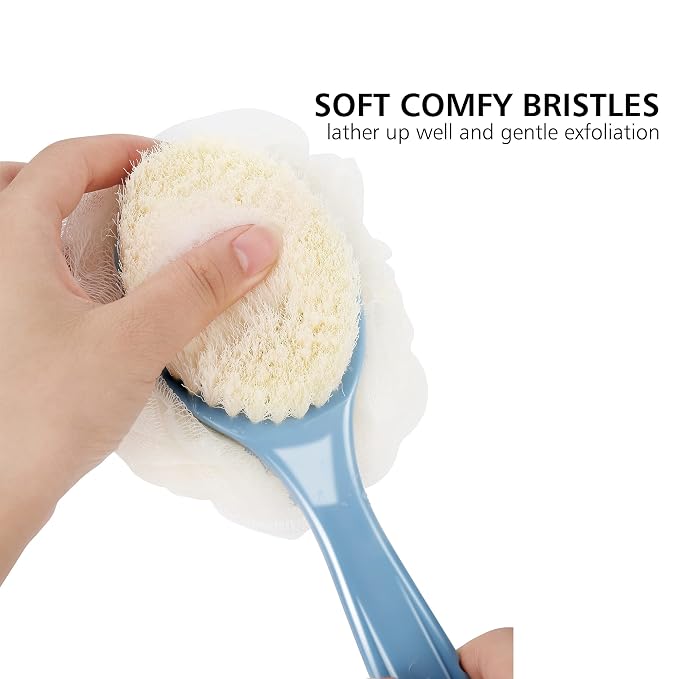 Shower Body Brush with Bristles and Loofah, Back Scrubber Bath Mesh Sponge with - Image 2