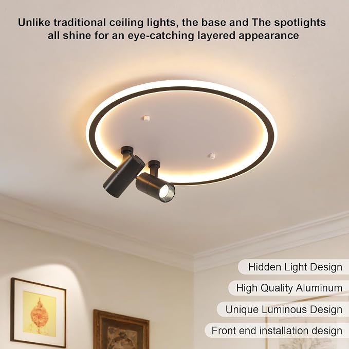 Shine LUEST Modern LED Bedroom Ceiling Light, 2 Adjustable Spotlights, Dimmable - Image 6