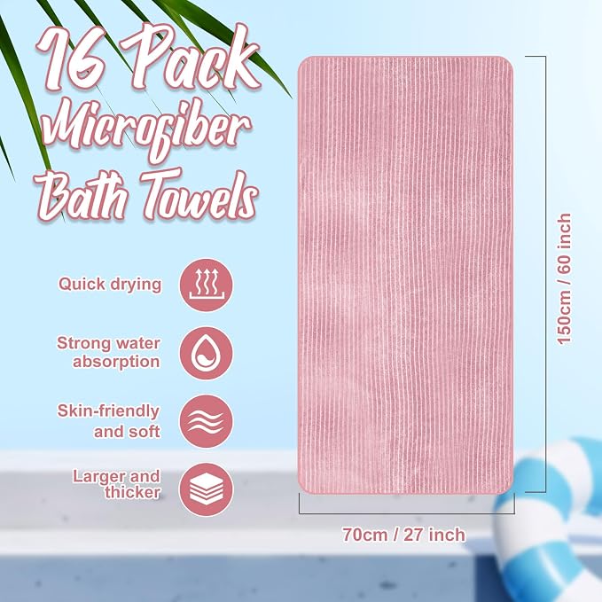 SmoothNovelty 16 Pack Microfiber Bath Towels Bulk 27'' x 60'' Oversized Size - Image 2
