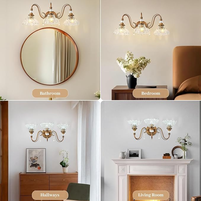 Vintage Bathroom Vanity Light, 3-Light Matte Antique Brass Finish Wall Sconce - Image 5