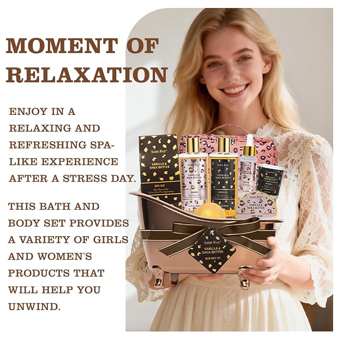Warm Vanilla scented Gifts for Women, Spa Bath & Body Gift Basket, Skin Care Kit - Image 5
