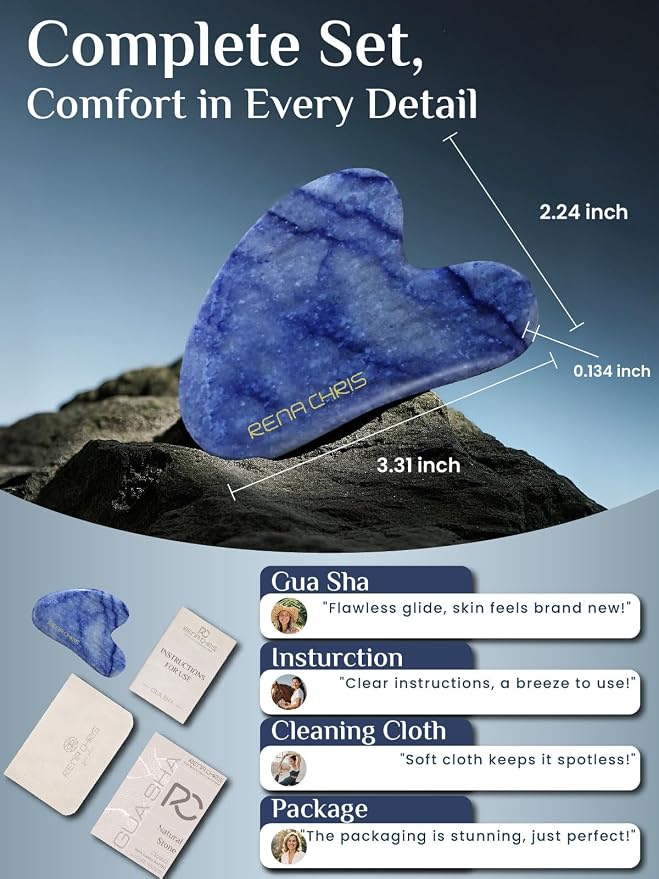 Rena Chris Gua Sha Facial Tools: Natural Blue Aventurine Guasha Tool - Image 2