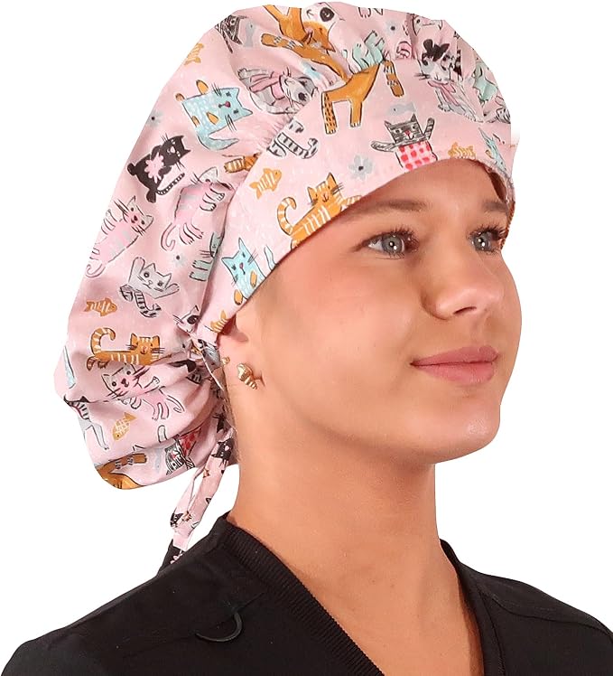 Sparkling EARTH Banded Bouffant Surgical Scrub Ponytail Working Caps and - Image 3