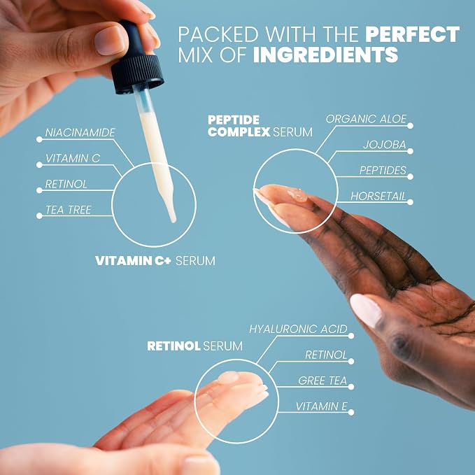Eva Naturals Trifecta Face Serum Set – Retinol, Vitamin C & Peptides - Image 5