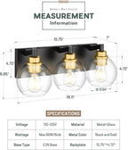 Bathroom Light Fixtures, 3-Light Black and Gold Bathroom Vanity Light, Modern - Image 2