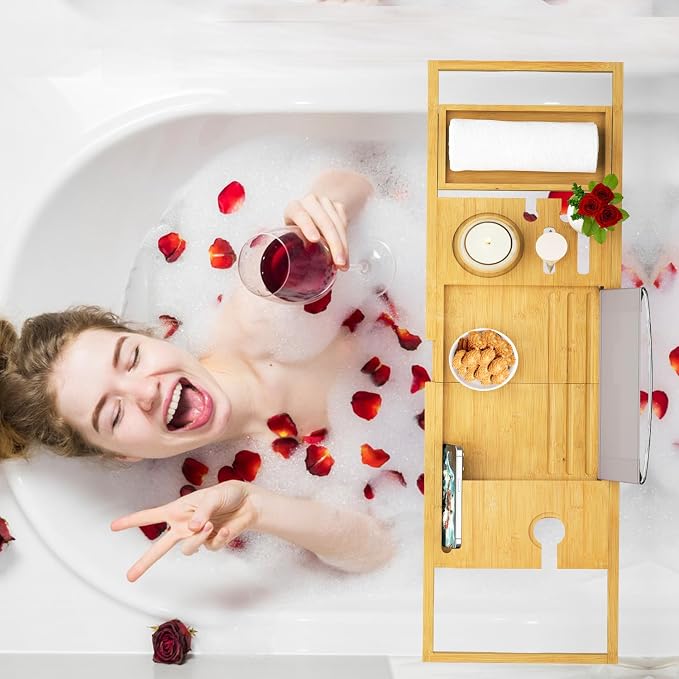 Banlilu Premium Natural Bamboo Expandable Bathtub Tray Caddy, Luxury Spa-Like - Image 5