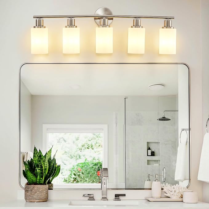 DLLT 5-Light Bathroom Light Fixtures: Nickel Modern Vanity Lights - Image 5
