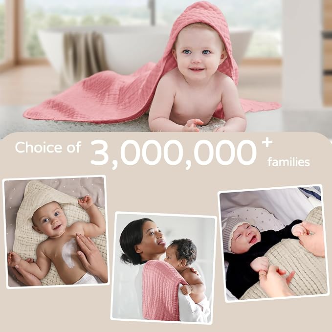 Yoofoss Hooded Baby Towels for Newborn 2 Pack 100% Muslin Organic Cotton Baby - Image 6