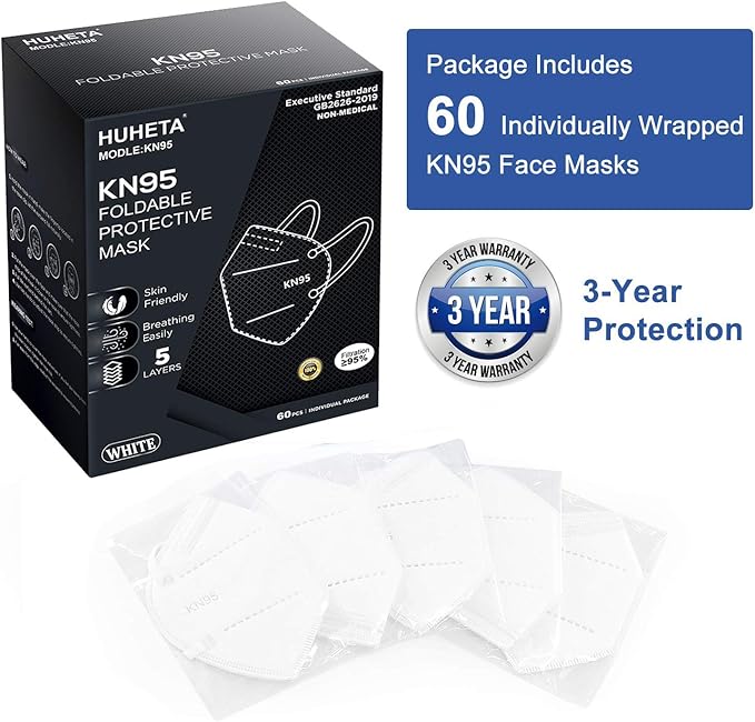 HUHETA KN95 Mask, 5 Ply Protective Dispoasable Masks Filter Efficiency≥95% - Image 5